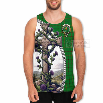 Don Tartan Men's Tank Top with Family Crest and St. Andrew's Cross Accented by Thistle Vines - Tartan Vibes Clothing