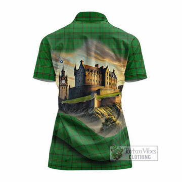 Don Tartan Family Crest Women's Polo Shirt with Scottish Ancient Castle Style - Tartan Vibes Clothing