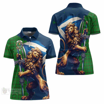 Don Tartan Family Crest Women's Polo Shirt with Scottish Majestic Lion - Tartan Vibes Clothing