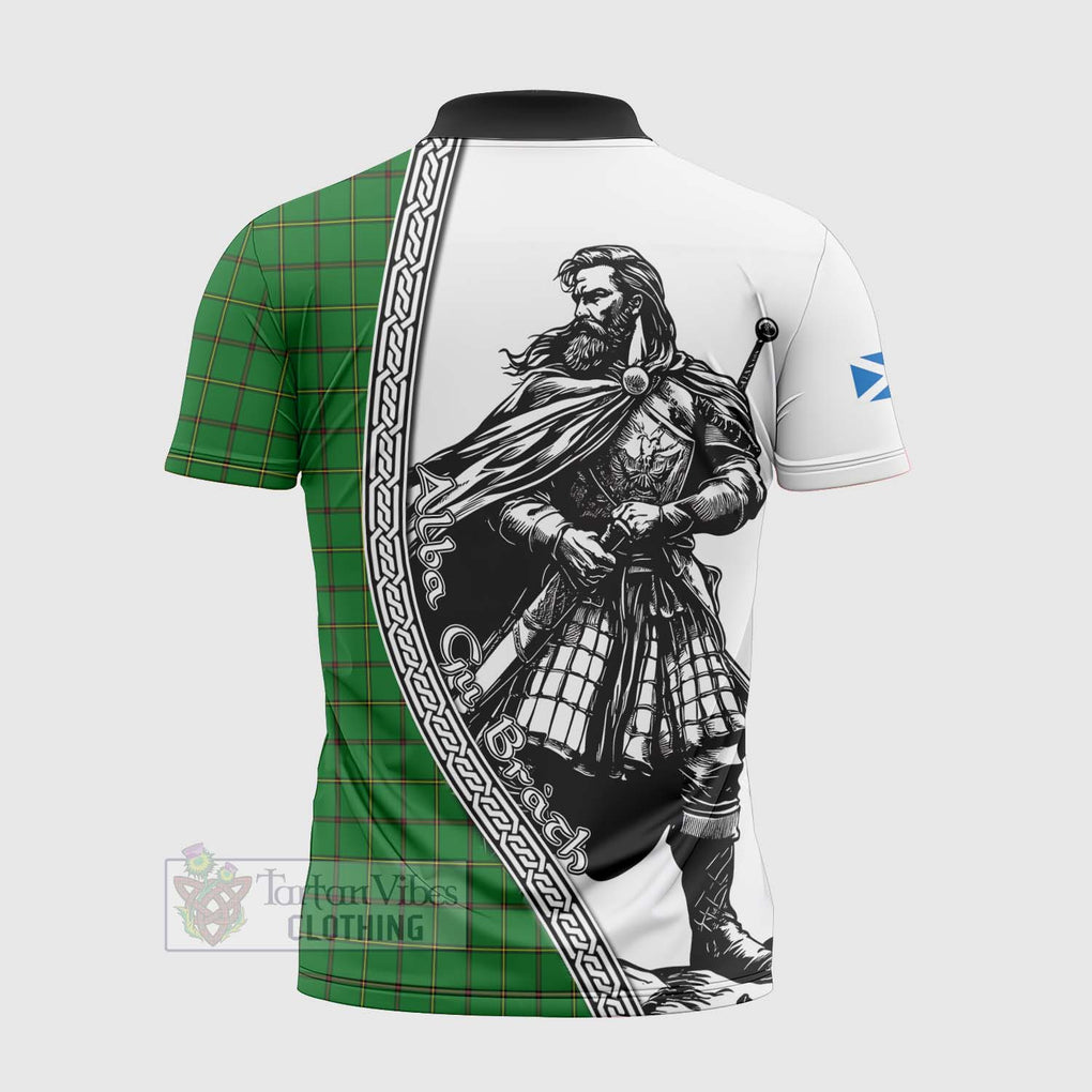 Don Tartan Clan Crest Zipper Polo Shirt with Highlander Warrior Celtic Style - Tartan Vibes Clothing