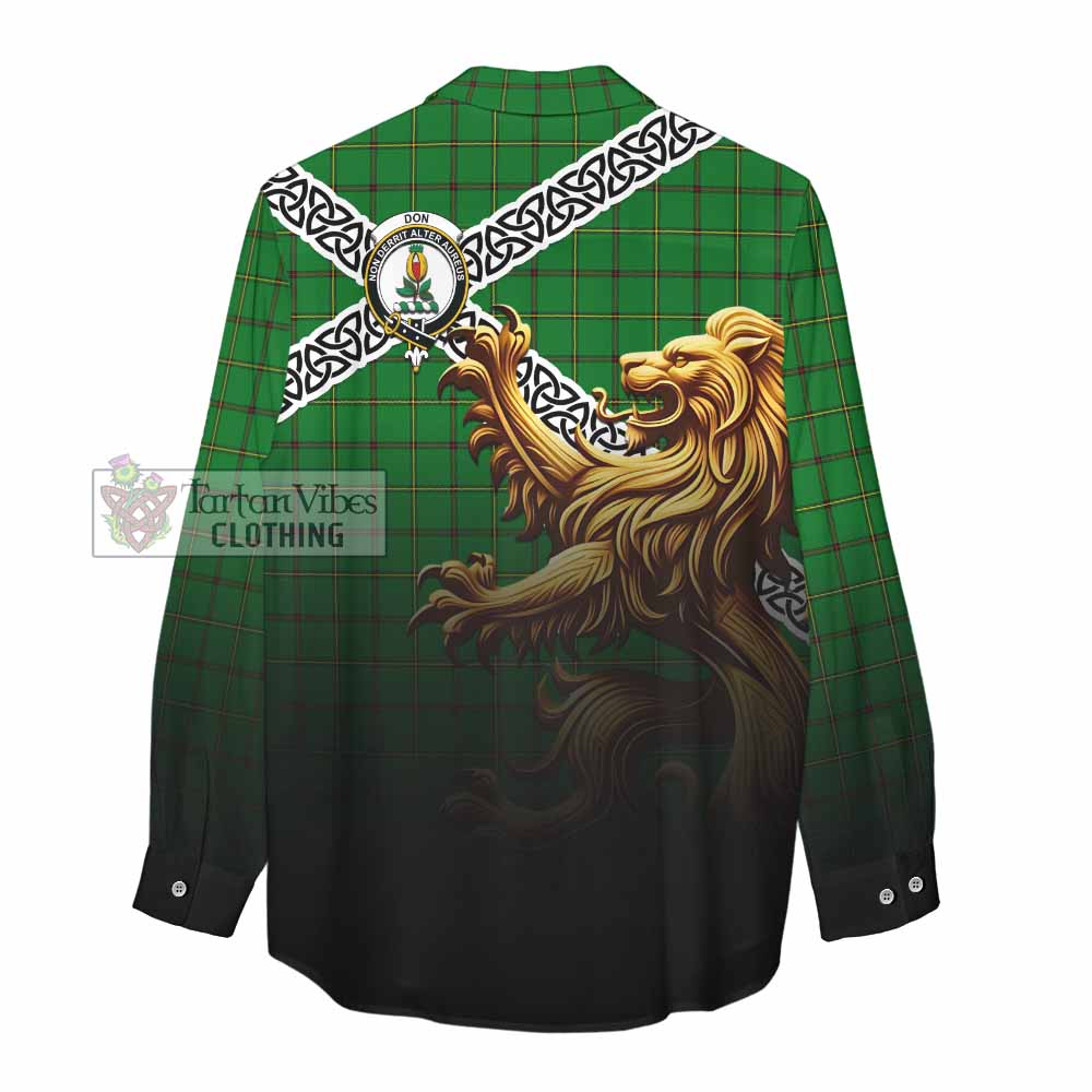 Don Crest Tartan Women's Casual Shirt with Golden Lion Emblem Celtic Style - Tartan Vibes Clothing