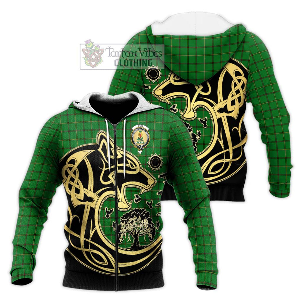 Don Tartan Knitted Hoodie with Family Crest Celtic Wolf Style Unisex Knitted Zip Hoodie - Tartan Vibes Clothing