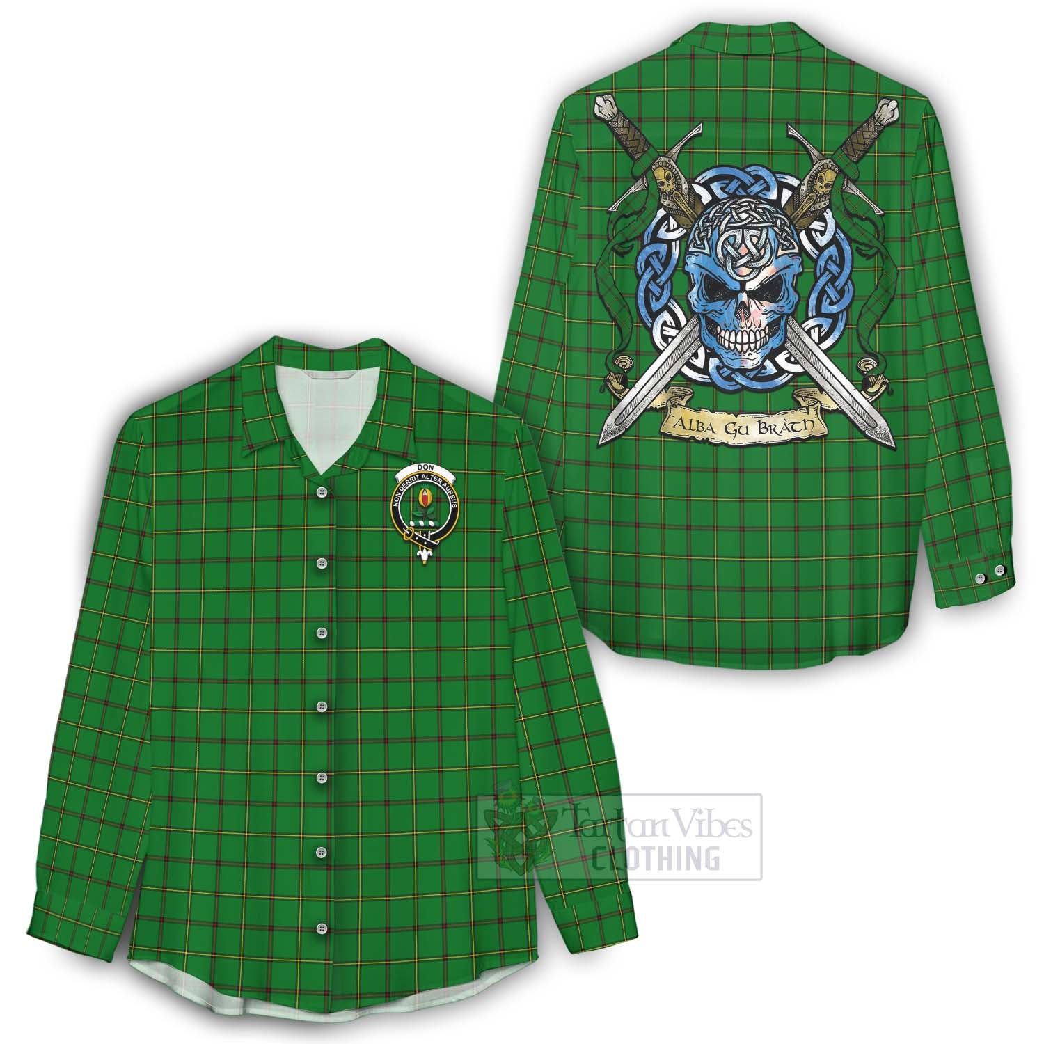Don Tartan Women's Casual Shirt with Family Crest Celtic Skull Style - Tartan Vibes Clothing