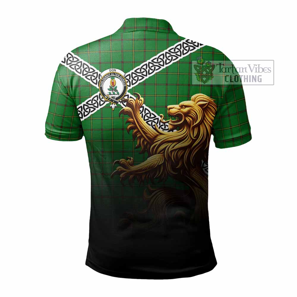 Don Crest Tartan Polo Shirt with Golden Lion Emblem Celtic Style - Tartan Vibes Clothing