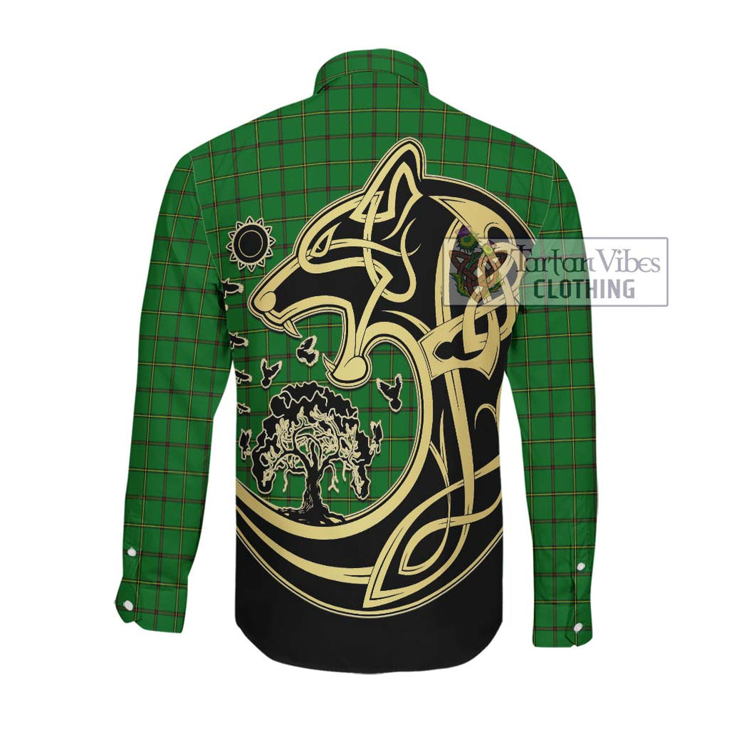 Don Tartan Long Sleeve Button Shirt with Family Crest Celtic Wolf Style Men's Shirt - Tartan Vibes Clothing