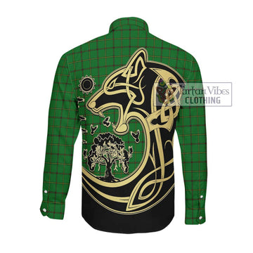 Don Tartan Long Sleeve Button Shirt with Family Crest Celtic Wolf Style Men's Shirt - Tartan Vibes Clothing