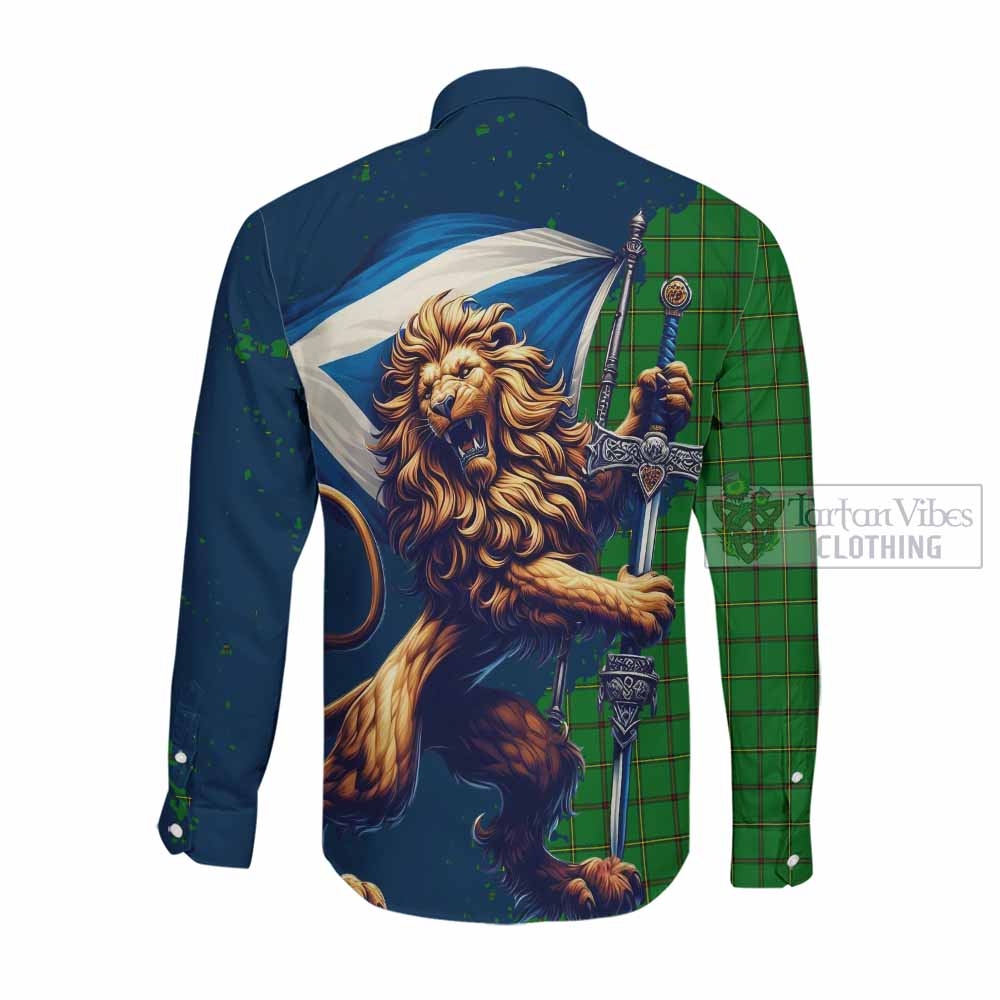 Don Tartan Family Crest Long Sleeve Button Shirt with Scottish Majestic Lion Men's Shirt - Tartan Vibes Clothing