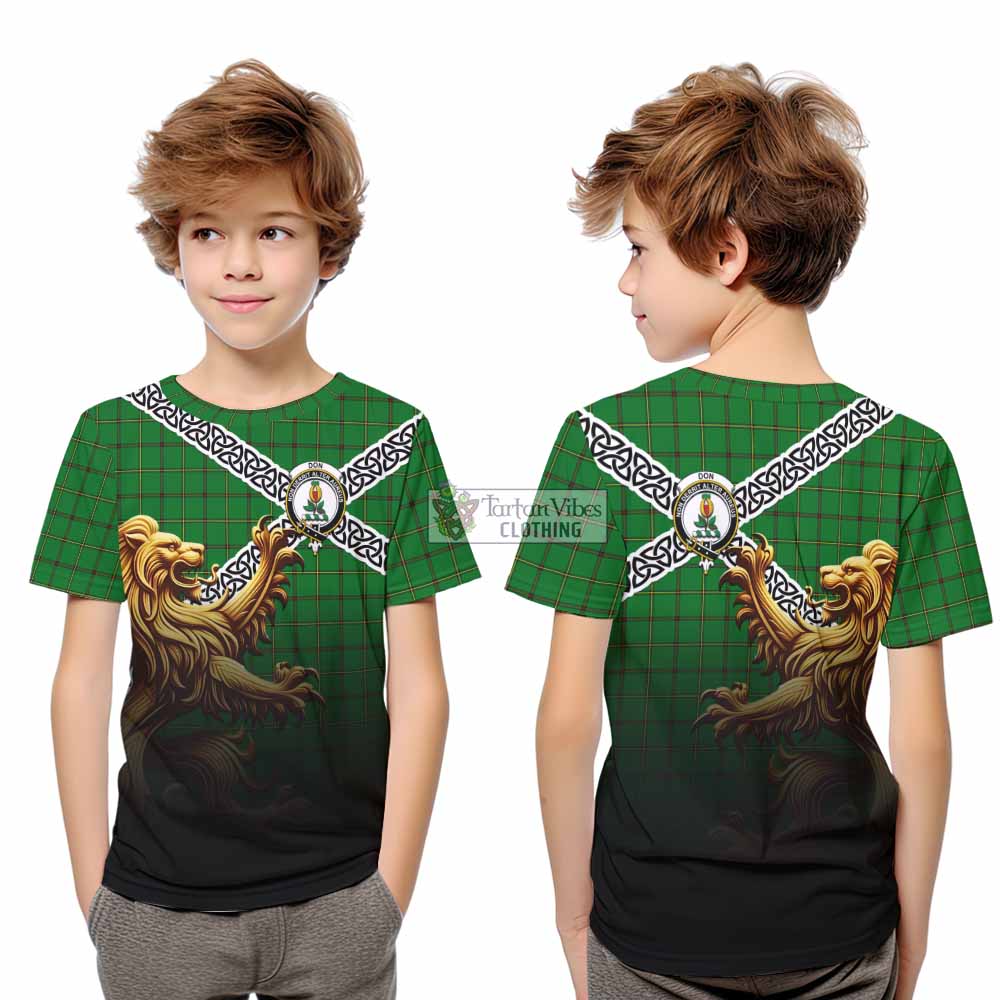 Don Crest Tartan Kid T-Shirt with Golden Lion Emblem Celtic Style - Tartan Vibes Clothing
