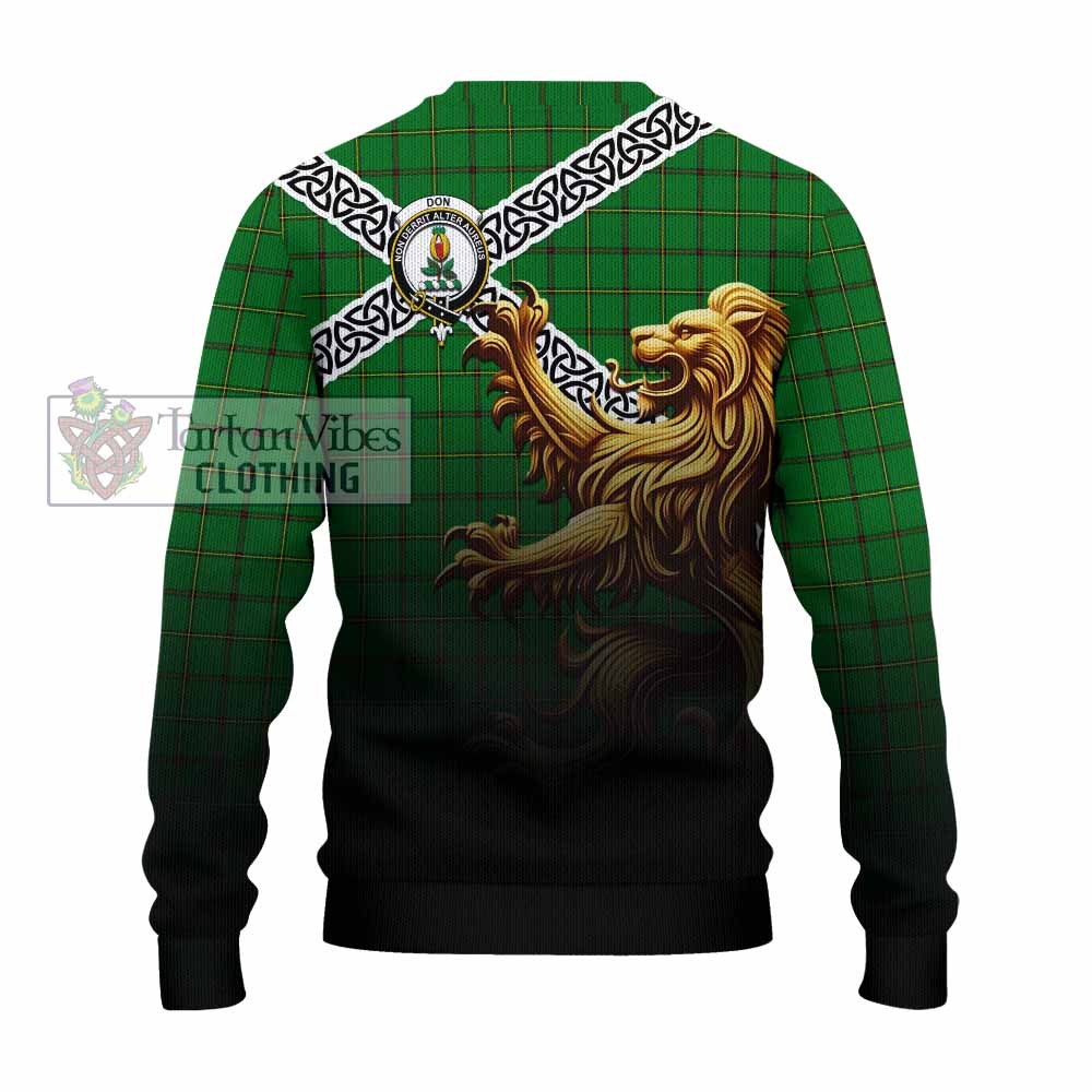 Don Crest Tartan Knitted Sweater with Golden Lion Emblem Celtic Style - Tartan Vibes Clothing