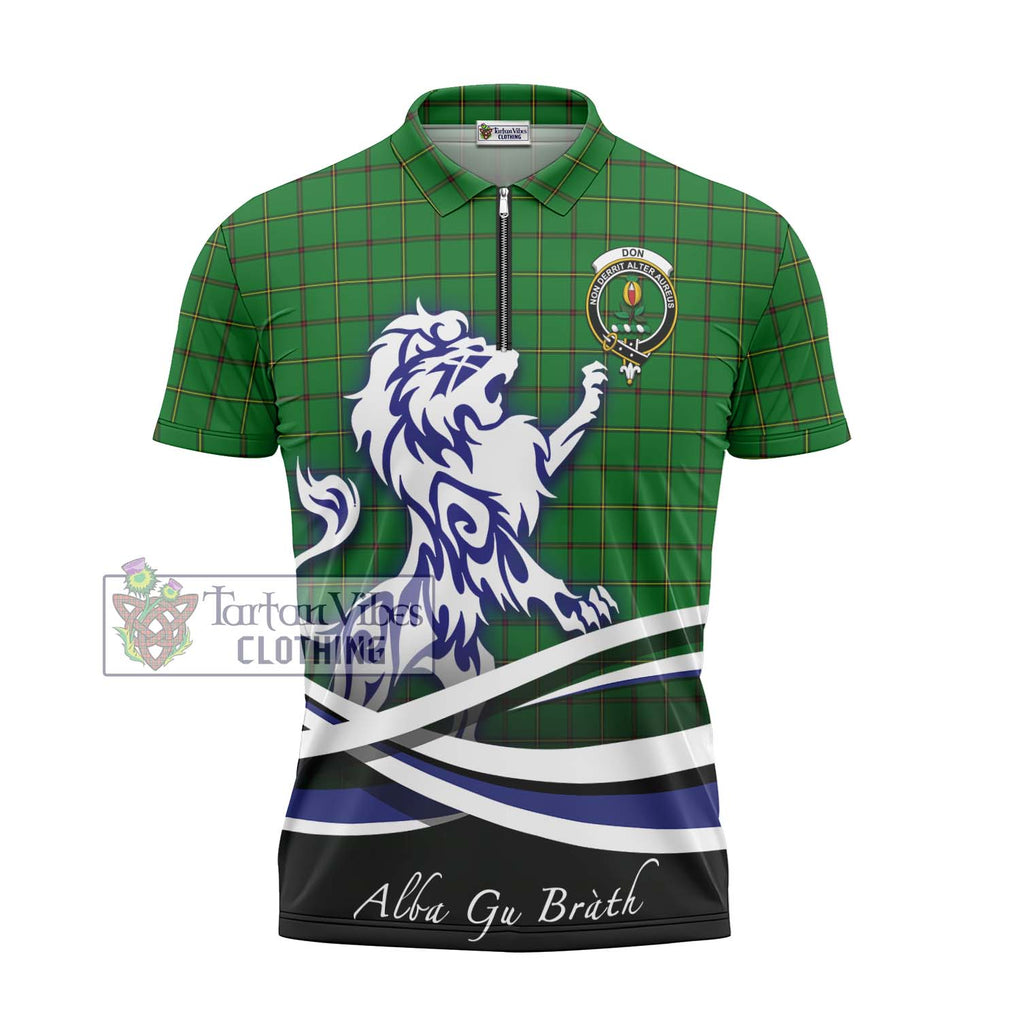 Don Tartan Zipper Polo Shirt with Alba Gu Brath Regal Lion Emblem - Tartan Vibes Clothing