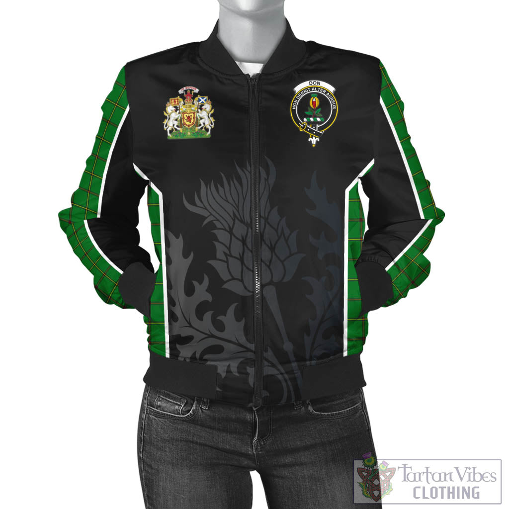 Don Tartan Bomber Jacket with Family Crest and Scottish Thistle Vibes Sport Style - Tartan Vibes Clothing