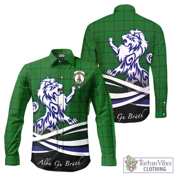 Don Tartan Long Sleeve Button Up Shirt with Alba Gu Brath Regal Lion Emblem