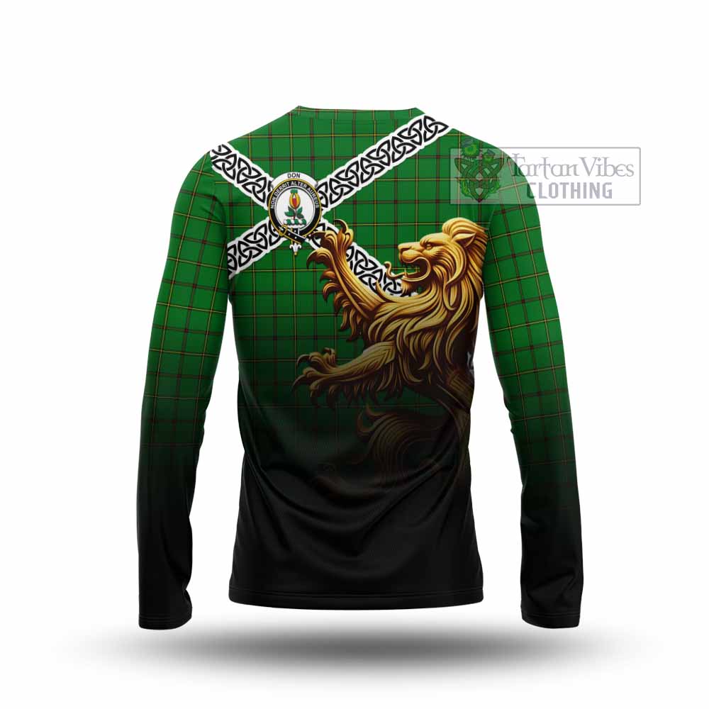 Don Crest Tartan Long Sleeve T-Shirt with Golden Lion Emblem Celtic Style - Tartan Vibes Clothing
