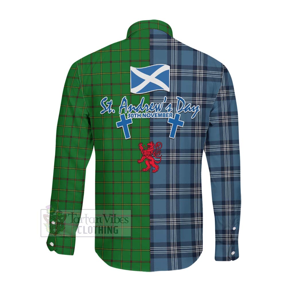Don Tartan Long Sleeve Button Shirt Happy St. Andrew's Day Half Tartan Style Men's Shirt - Tartan Vibes Clothing