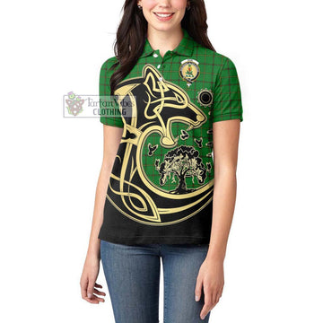 Don Tartan Women's Polo Shirt with Family Crest Celtic Wolf Style - Tartan Vibes Clothing
