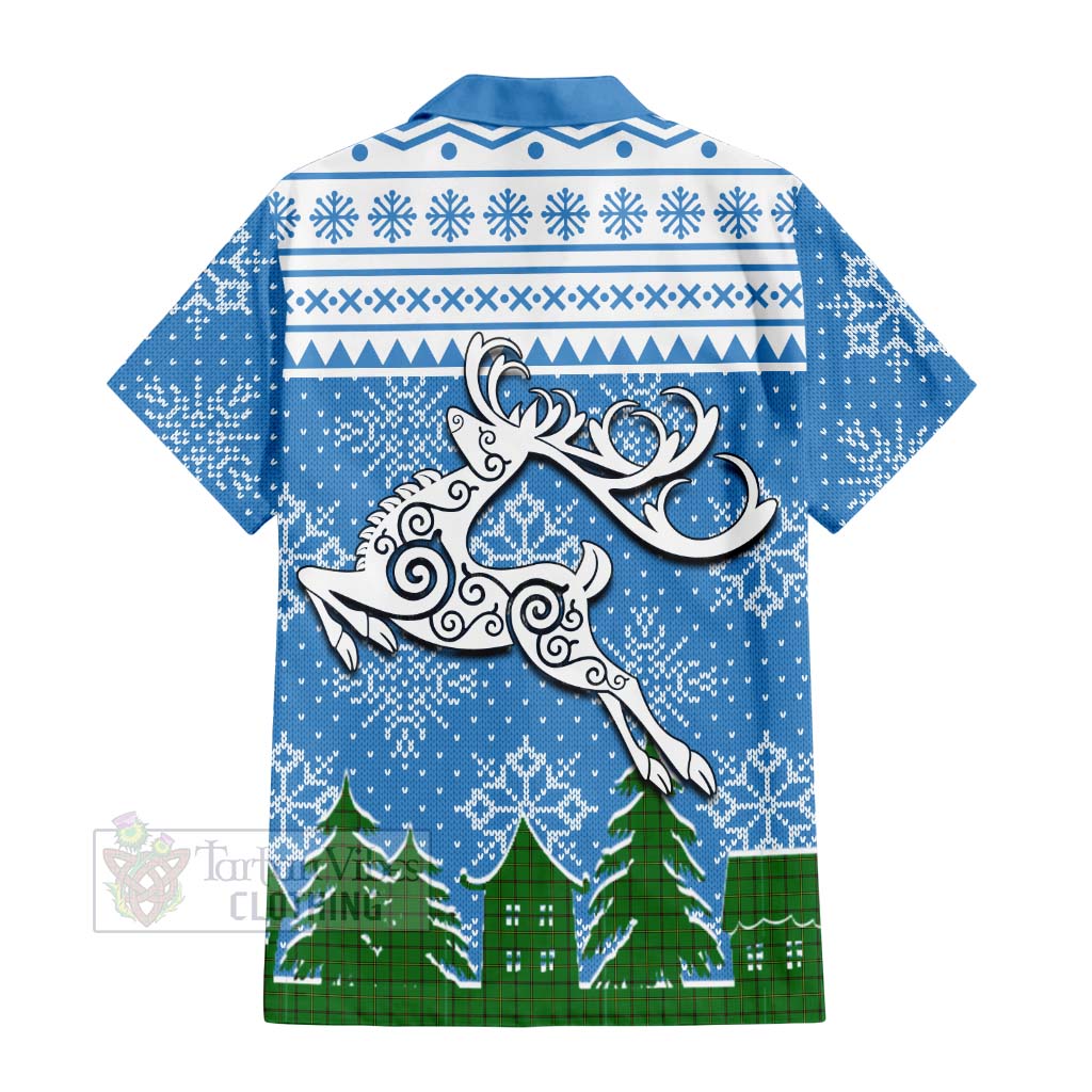 Tartan Vibes Clothing Don Clan Christmas Short Sleeve Button Shirt Celtic Reindeer Style