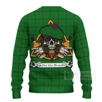 Don Tartan Ugly Sweater with Family Crest and Bearded Skull Holding Bottles of Whiskey - Tartan Vibes Clothing