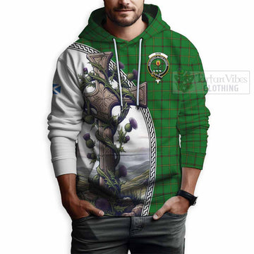Don Tartan Hoodie with Family Crest and St. Andrew's Cross Accented by Thistle Vines - Tartan Vibes Clothing