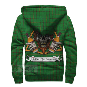 Don Tartan Sherpa Hoodie with Family Crest and Bearded Skull Holding Bottles of Whiskey - Tartan Vibes Clothing