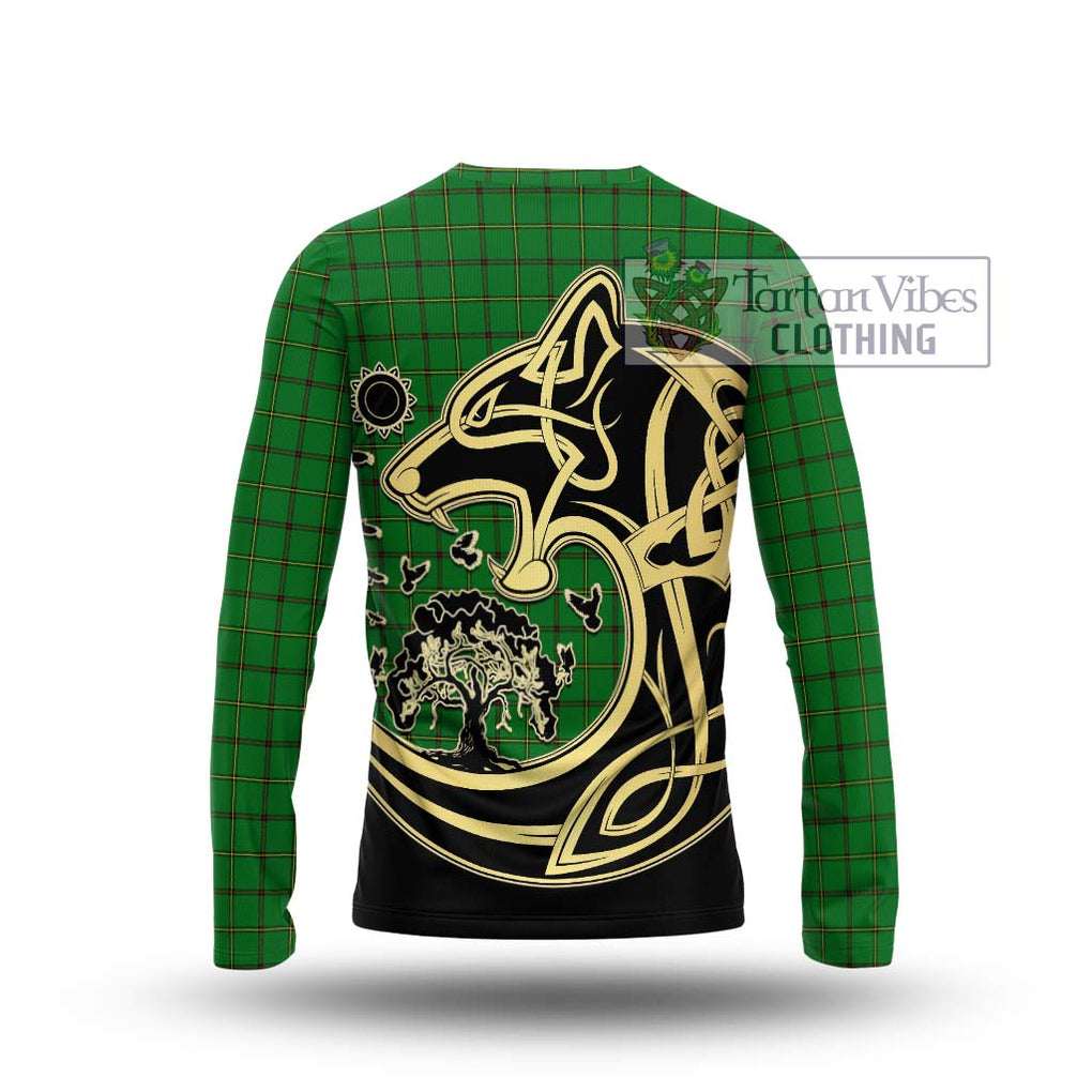 Don Tartan Long Sleeve T-Shirt with Family Crest Celtic Wolf Style - Tartan Vibes Clothing