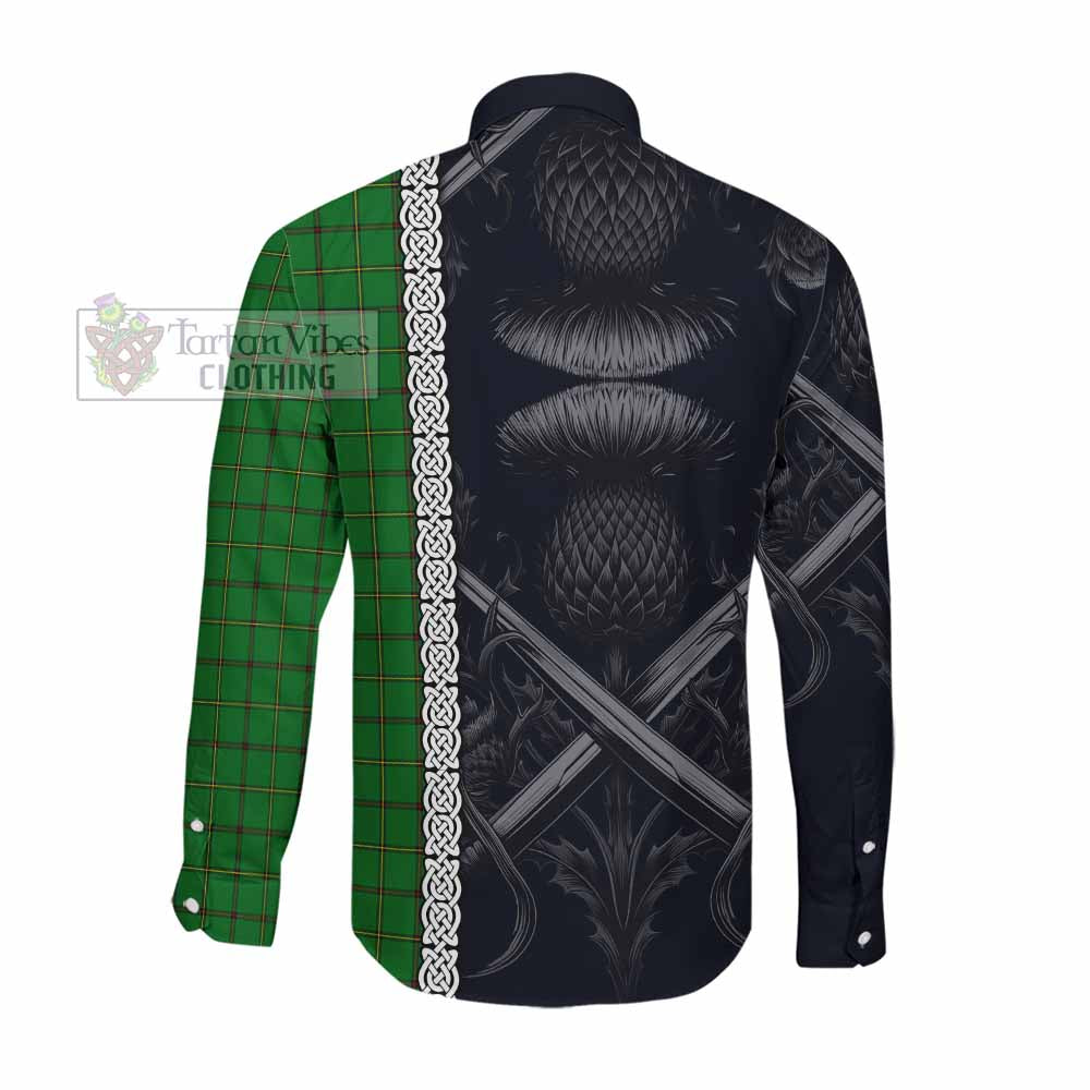 Tartan Vibes Clothing Don Tartan Long Sleeve Button Shirt with Family Crest Cross Sword Thistle Celtic Vibes