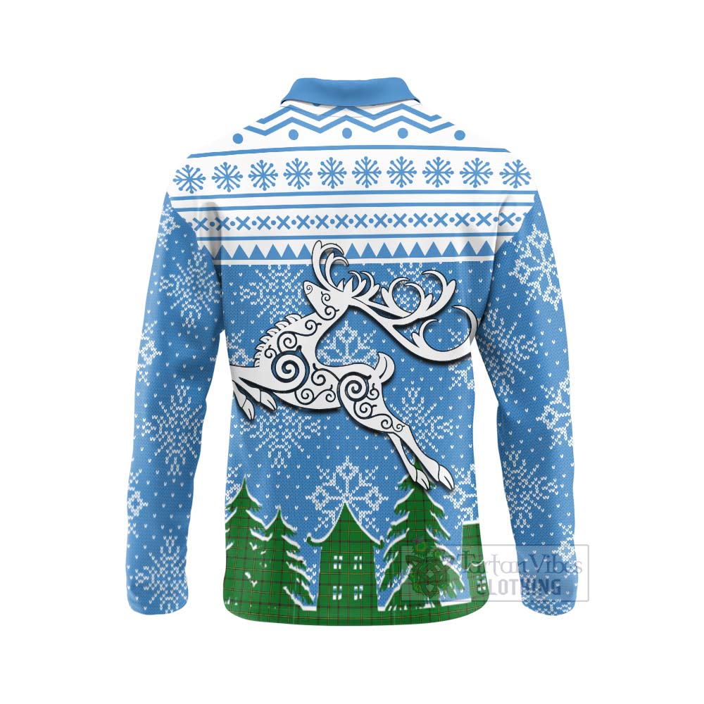 Don Clan Christmas Long Sleeve Polo Shirt Celtic Reindeer Style - Tartan Vibes Clothing