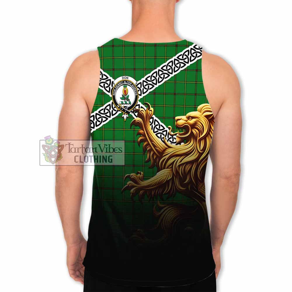 Don Crest Tartan Men's Tank Top with Golden Lion Emblem Celtic Style - Tartan Vibes Clothing