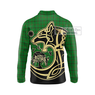 Don Tartan Long Sleeve Polo Shirt with Family Crest Celtic Wolf Style - Tartan Vibes Clothing