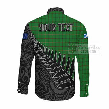 Tartan Vibes Clothing Don Crest Tartan Long Sleeve Button Shirt with New Zealand Silver Fern Half Style