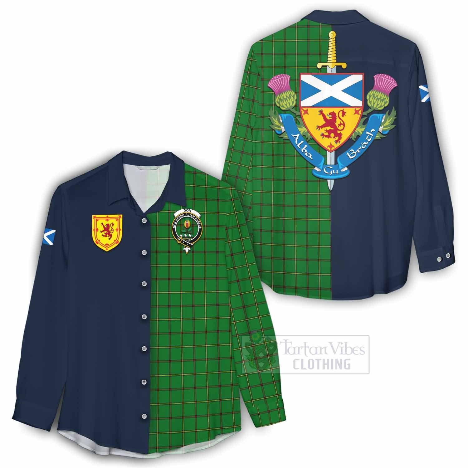 Don Tartan Women's Casual Shirt Alba with Scottish Lion Royal Arm Half Style - Tartan Vibes Clothing