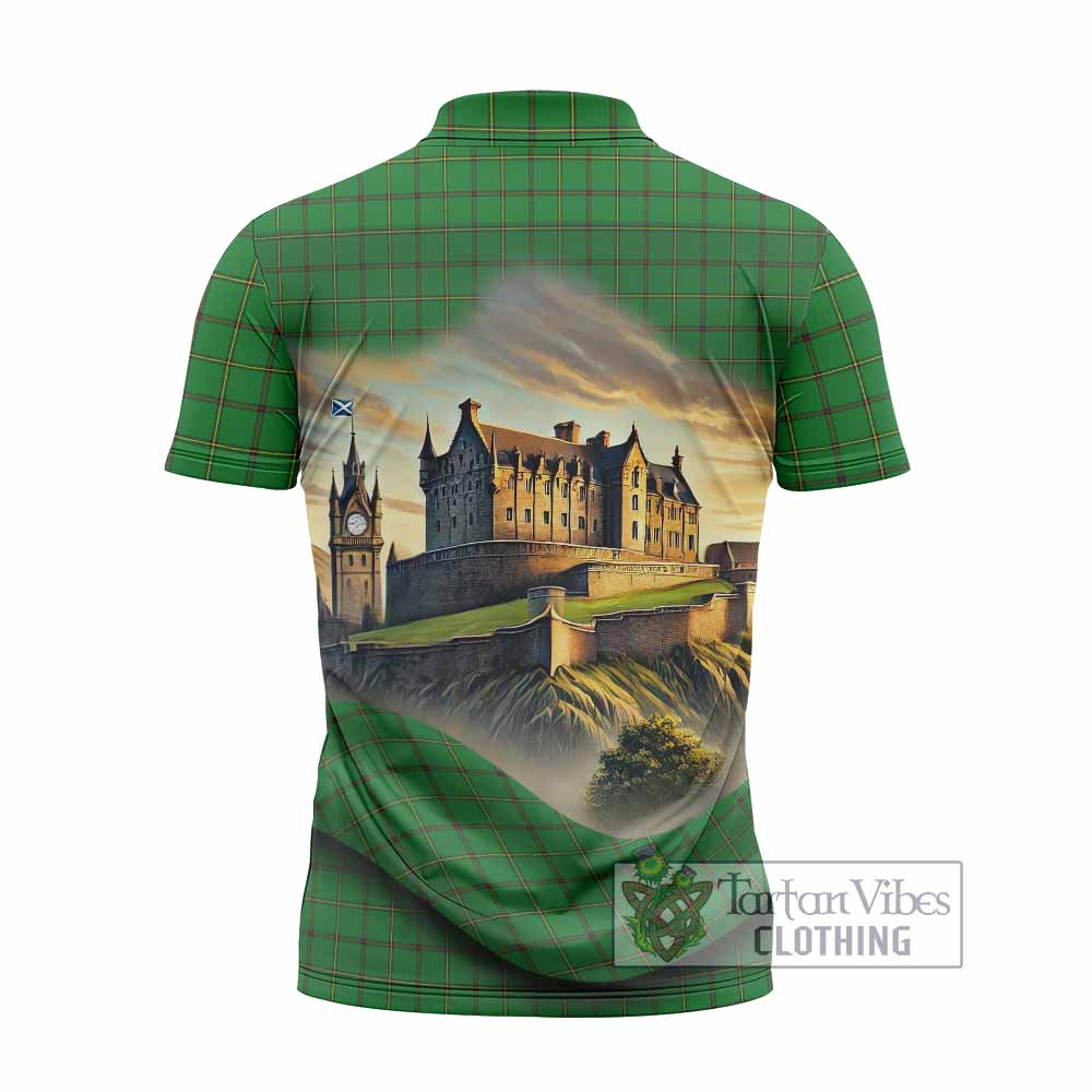 Don Tartan Family Crest Zipper Polo Shirt with Scottish Ancient Castle Style - Tartan Vibes Clothing