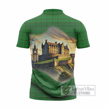 Don Tartan Family Crest Zipper Polo Shirt with Scottish Ancient Castle Style - Tartan Vibes Clothing