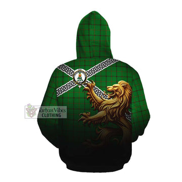Don Crest Tartan Cotton Hoodie with Golden Lion Emblem Celtic Style Pullover Hoodie - Tartan Vibes Clothing