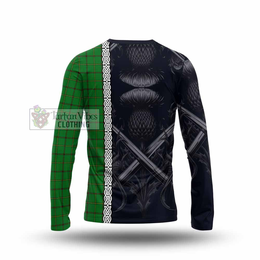 Don Tartan Long Sleeve T-Shirt with Family Crest Cross Sword Thistle Celtic Vibes - Tartan Vibes Clothing