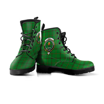 Don Tartan Leather Boots with Family Crest - Tartan Vibes Clothing