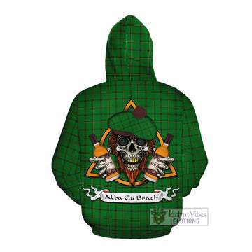 Don Tartan Cotton Hoodie with Family Crest and Bearded Skull Holding Bottles of Whiskey Pullover Hoodie - Tartan Vibes Clothing