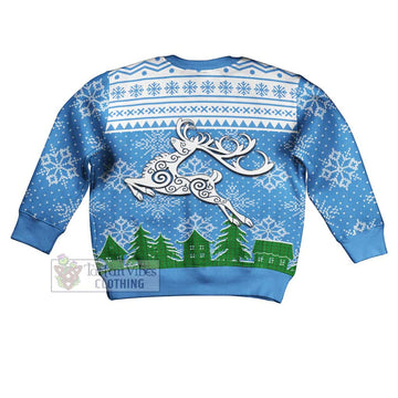 Don Clan Christmas Kid Ugly Sweater with Tartan and Celtic Reindeer Style