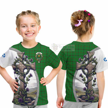 Don Tartan Kid T-Shirt with Family Crest and St. Andrew's Cross Accented by Thistle Vines - Tartan Vibes Clothing