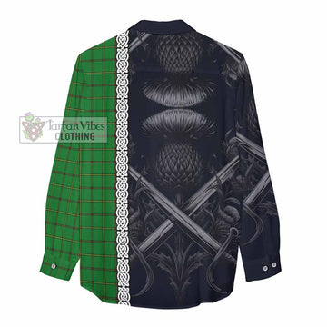 Don Tartan Women's Casual Shirt with Family Crest Cross Sword Thistle Celtic Vibes - Tartan Vibes Clothing