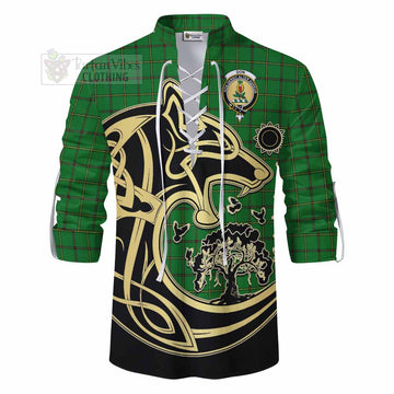 Don Tartan Ghillie Kilt Shirt with Family Crest Celtic Wolf Style - Tartan Vibes Clothing