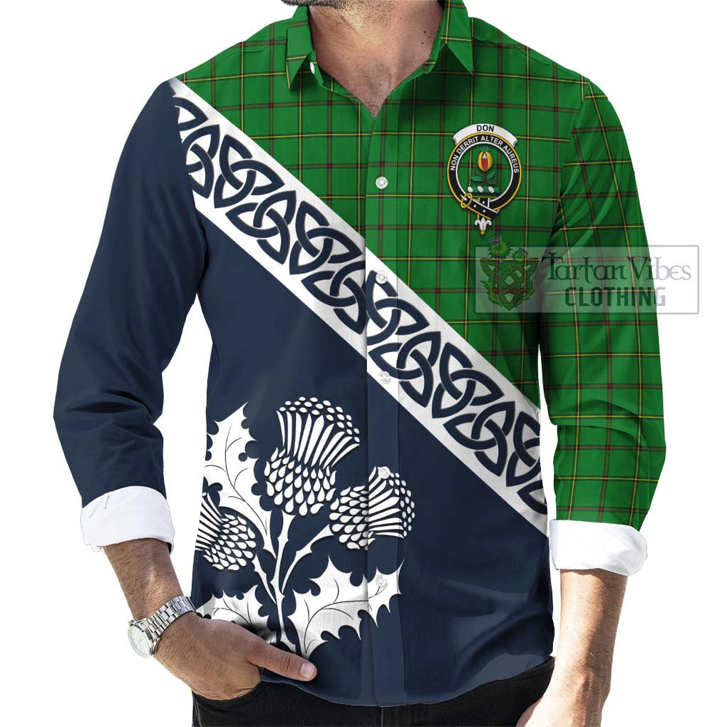 Don Tartan Long Sleeve Button Shirt Featuring Thistle and Scotland Map Men's Shirt - Tartan Vibes Clothing