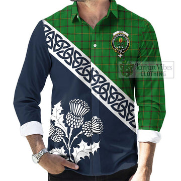 Don Tartan Long Sleeve Button Shirt Featuring Thistle and Scotland Map Men's Shirt - Tartan Vibes Clothing