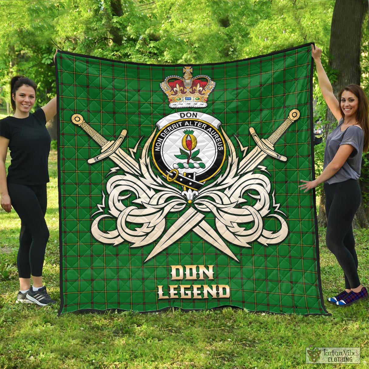 Tartan Vibes Clothing Don Tartan Quilt with Clan Crest and the Golden Sword of Courageous Legacy