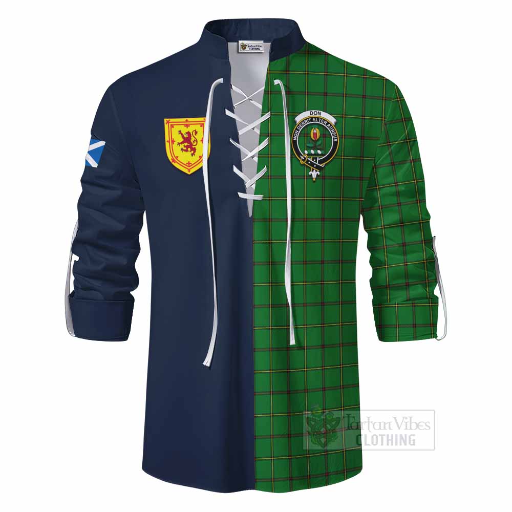 Don Tartan Ghillie Kilt Shirt Alba with Scottish Lion Royal Arm Half Style - Tartan Vibes Clothing