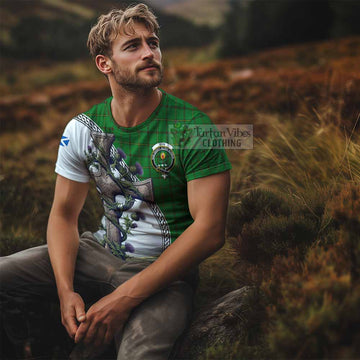 Don Tartan T-Shirt with Family Crest and St. Andrew's Cross Accented by Thistle Vines - Tartan Vibes Clothing
