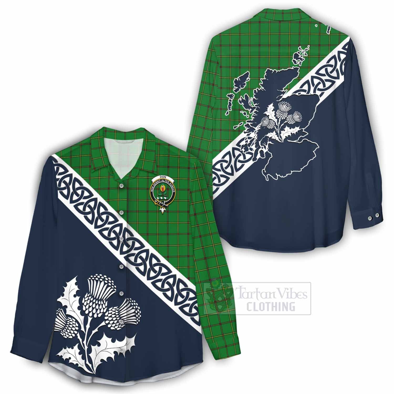 Don Tartan Women's Casual Shirt Featuring Thistle and Scotland Map - Tartan Vibes Clothing