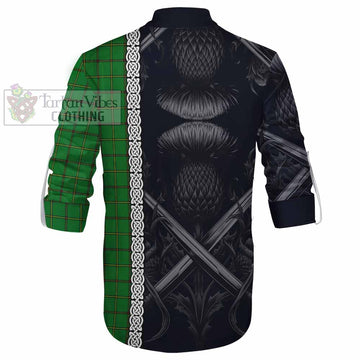 Don Tartan Ghillie Kilt Shirt with Family Crest Cross Sword Thistle Celtic Vibes - Tartan Vibes Clothing