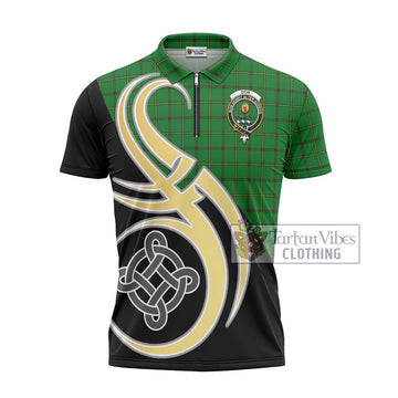 Don Tartan Zipper Polo Shirt with Family Crest and Celtic Symbol Style - Tartan Vibes Clothing