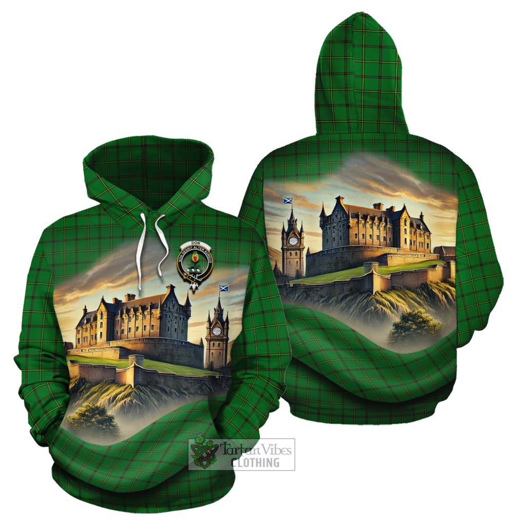 Don Tartan Family Crest Cotton Hoodie with Scottish Ancient Castle Style - Tartan Vibes Clothing