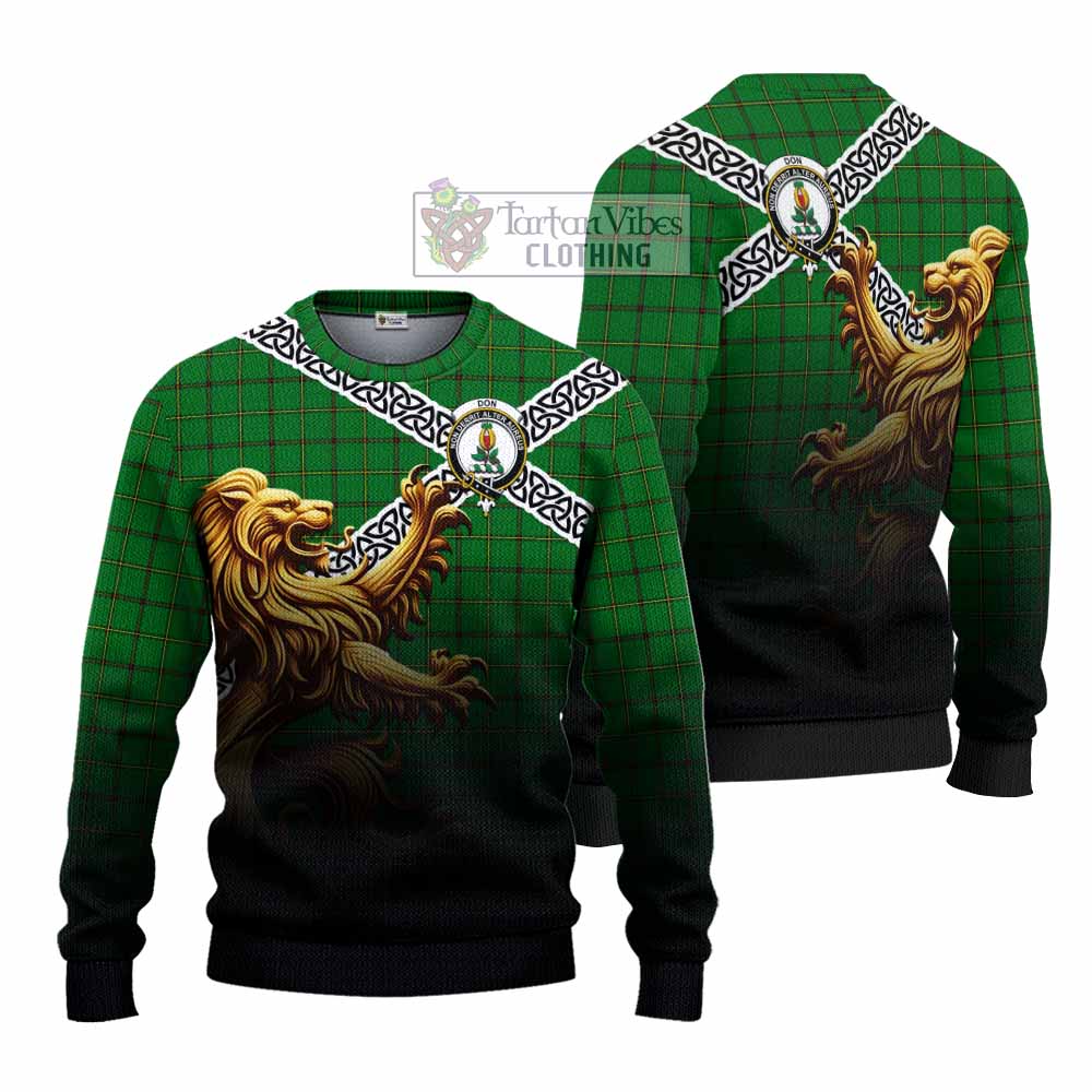 Don Crest Tartan Knitted Sweater with Golden Lion Emblem Celtic Style - Tartan Vibes Clothing